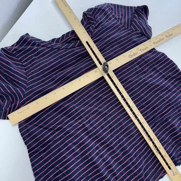 J by Anthropologie Shirt Womens Medium Navy Stripe Peplum Ruffle Short Sleeve - Picture 6 of 8